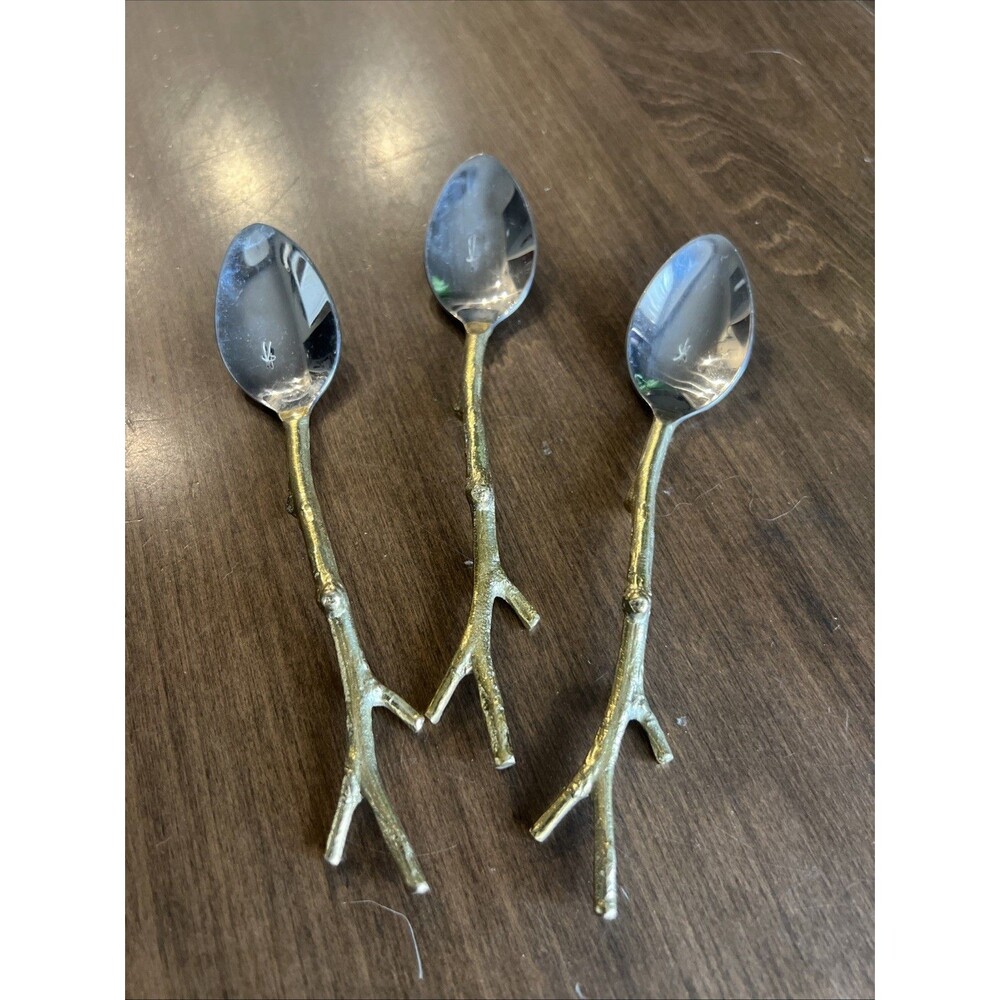 Pier 1 Twig Branch Arbor Golden Flatware Lot Of 3 Retired Spoons